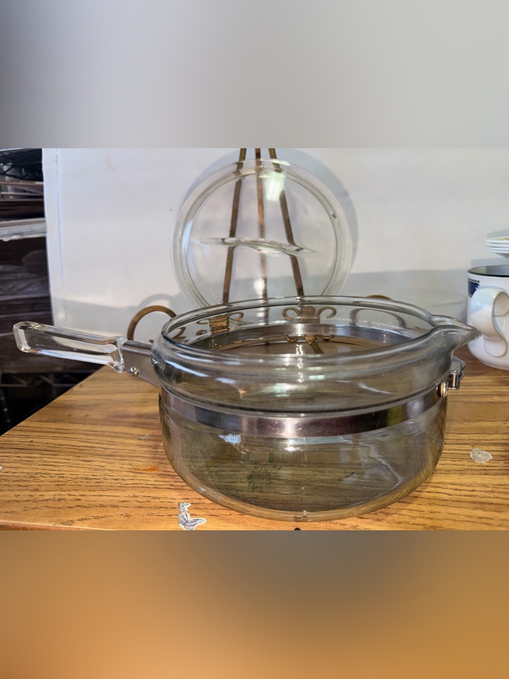 Vtg Pyrex Glass Flameware Sauce Pan Pot W/ Locking Lid Handle